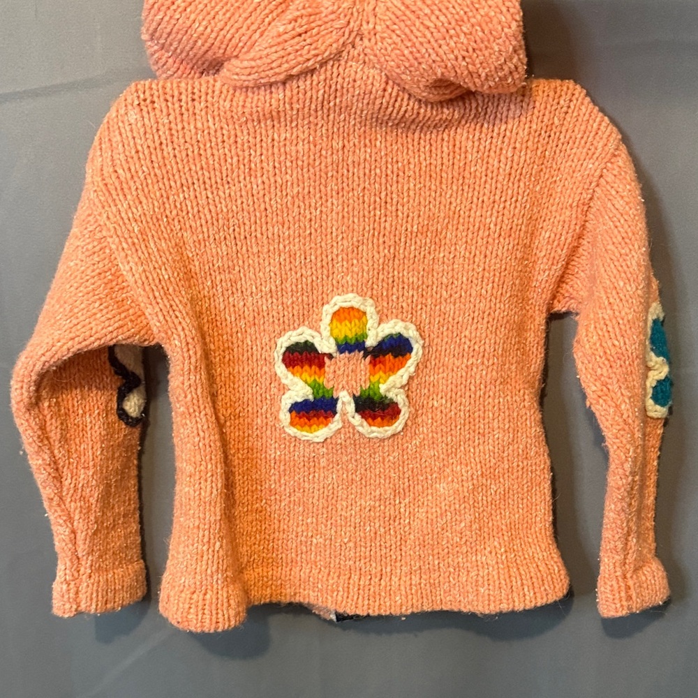 Colorful Flower Knit Full Zip Hoodie handmade 4T see measurements - Picture 5 of 7
